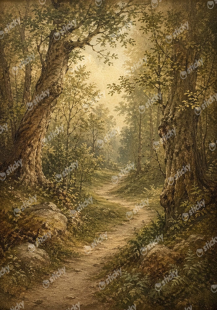 Πίνακας σε Καμβά VINTAGE DARK ACADEMIA FOREST PATH 2