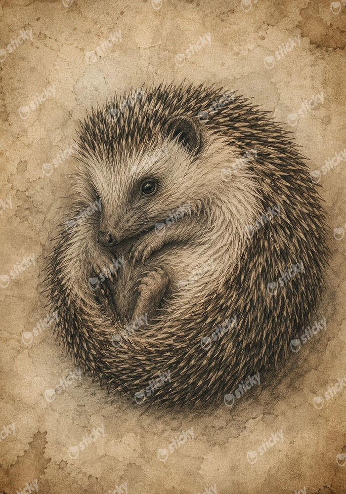 Πίνακας σε Καμβά VINTAGE DARK ACADEMIA HEDGEHOG