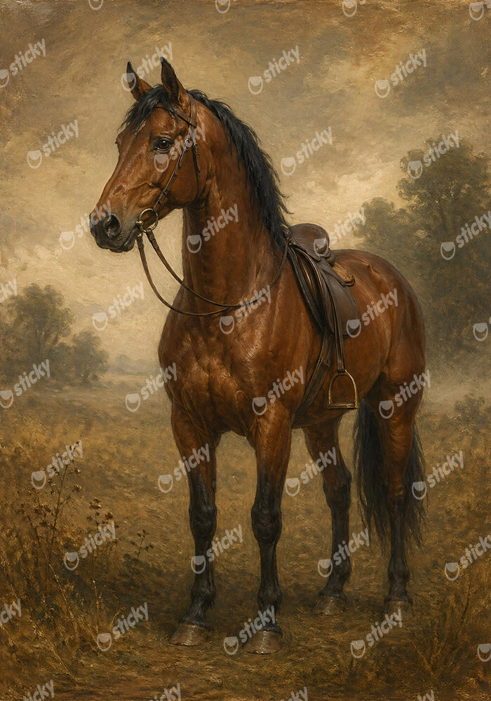 Πίνακας σε Καμβά VINTAGE DARK ACADEMIA HORSE 8