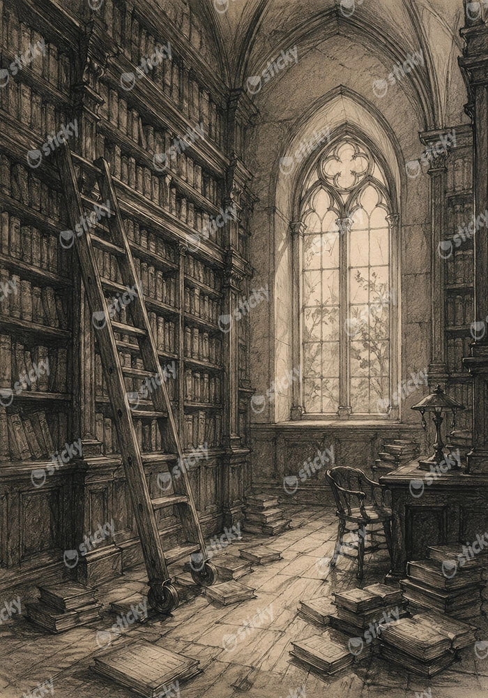 Πίνακας σε Καμβά VINTAGE DARK ACADEMIA LIBRARY 2