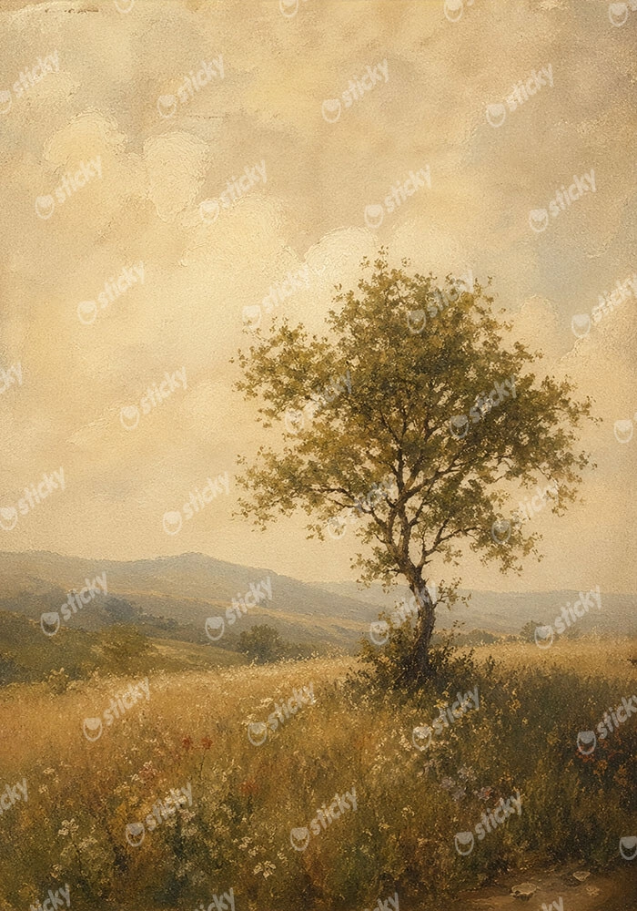 Πίνακας σε Καμβά VINTAGE DARK ACADEMIA LONE TREE 2