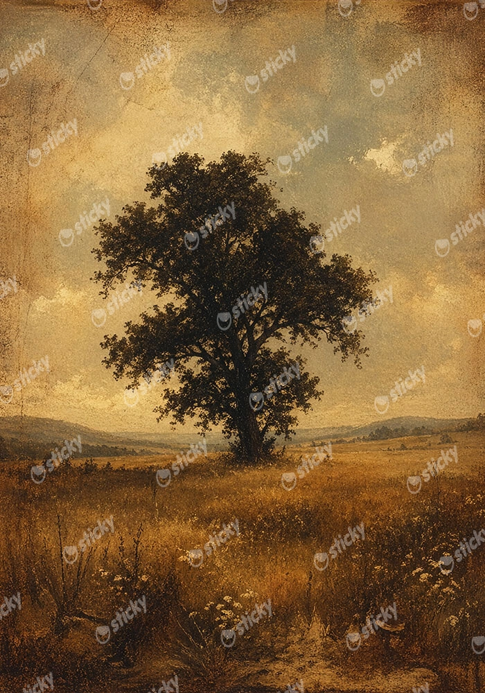 Πίνακας σε Καμβά VINTAGE DARK ACADEMIA LONE TREE