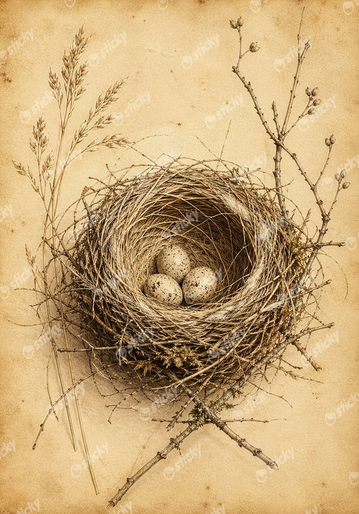 Πίνακας σε Καμβά VINTAGE DARK ACADEMIA NEST 2