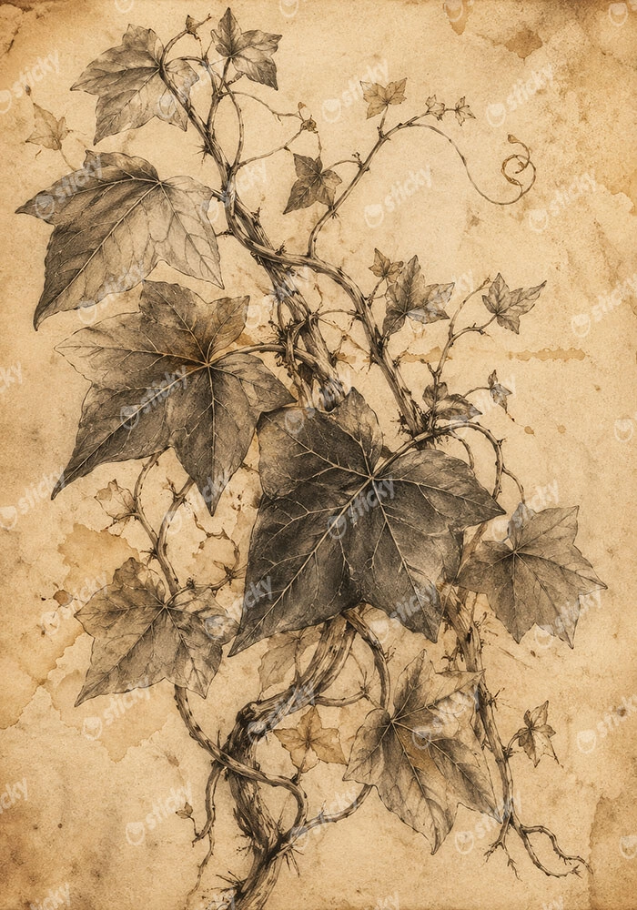 Πίνακας σε Καμβά VINTAGE DARK ACADEMIA PLANT 5