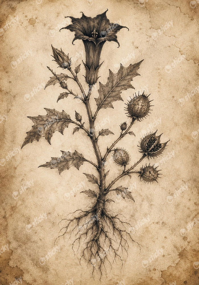 Πίνακας σε Καμβά VINTAGE DARK ACADEMIA PLANT