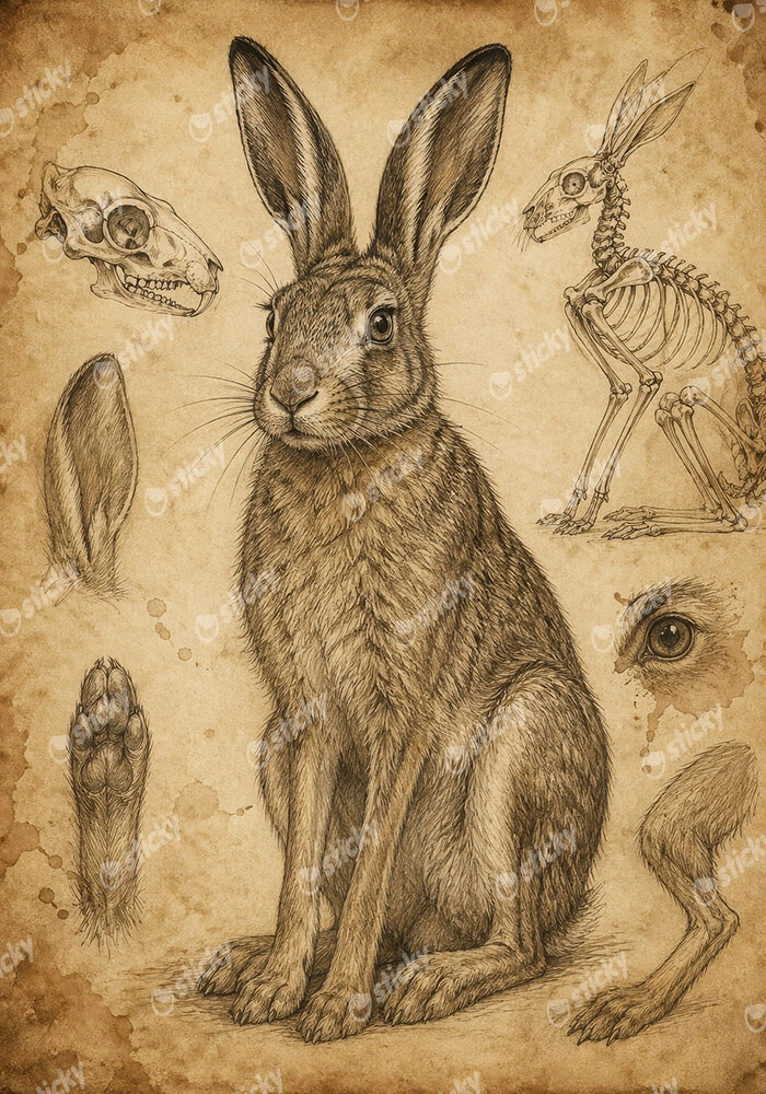Πίνακας σε Καμβά VINTAGE DARK ACADEMIA RABBIT 2
