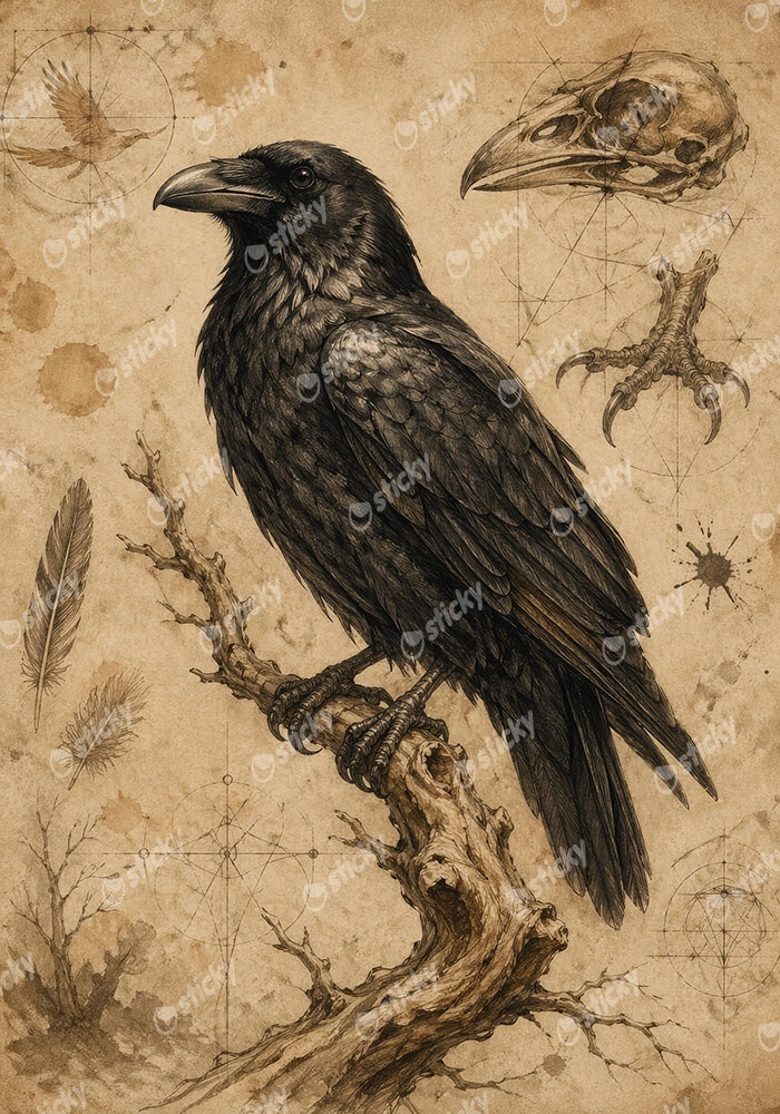 Πίνακας σε Καμβά VINTAGE DARK ACADEMIA RAVEN 2