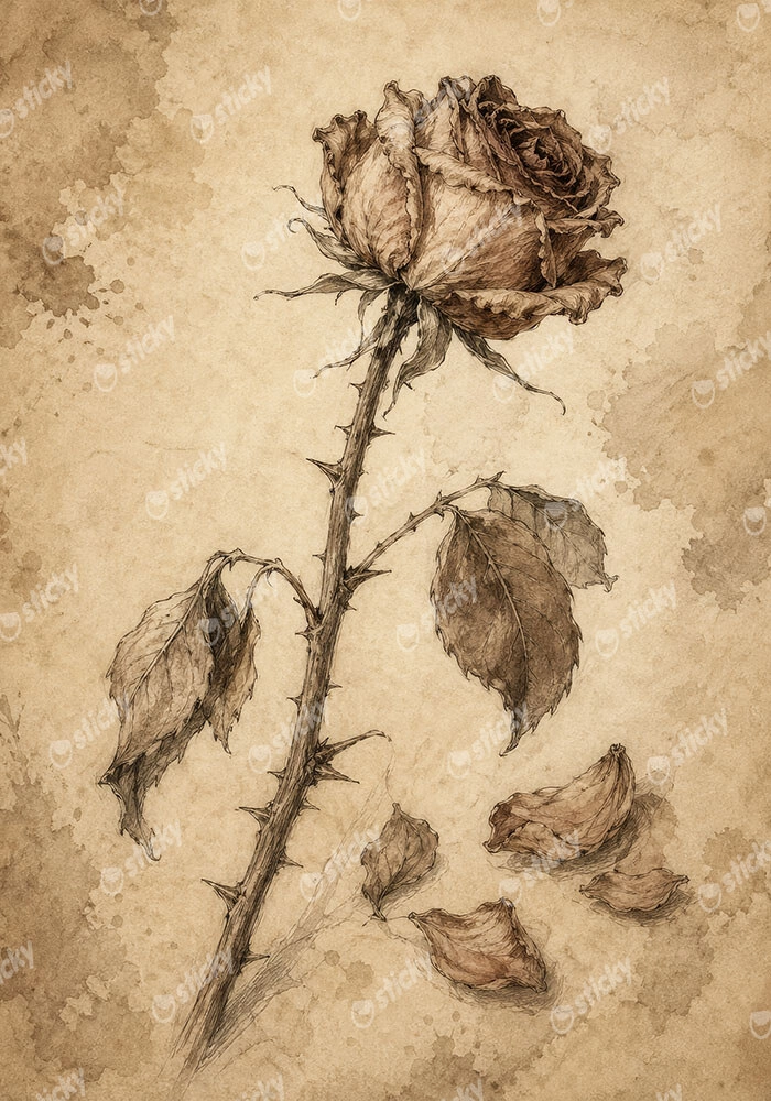 Πίνακας σε Καμβά VINTAGE DARK ACADEMIA ROSE