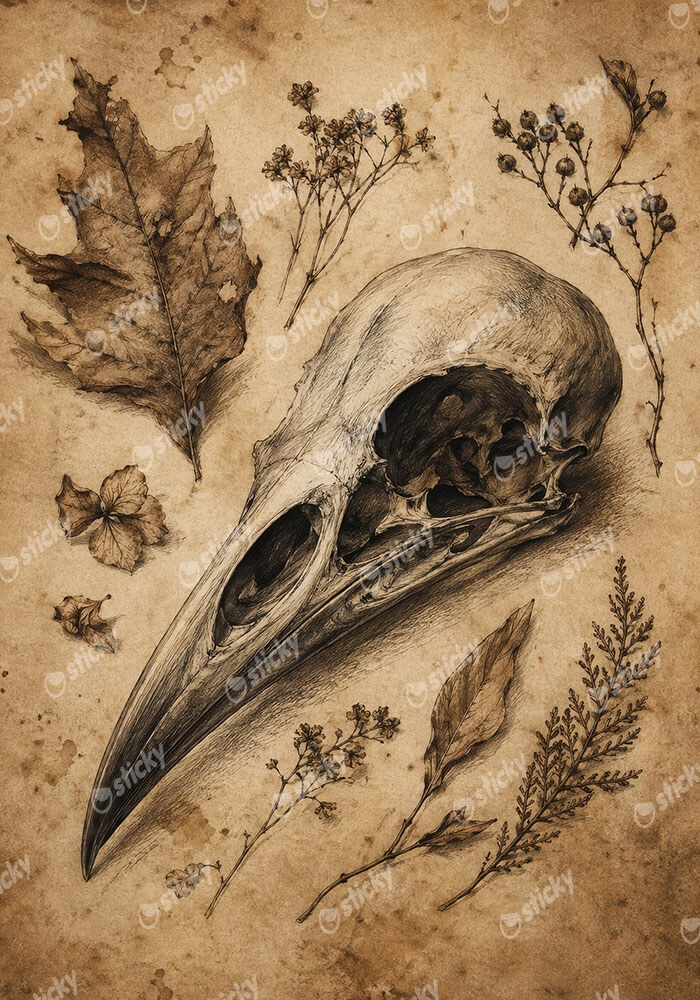 Πίνακας σε Καμβά VINTAGE DARK ACADEMIA SKULL 2