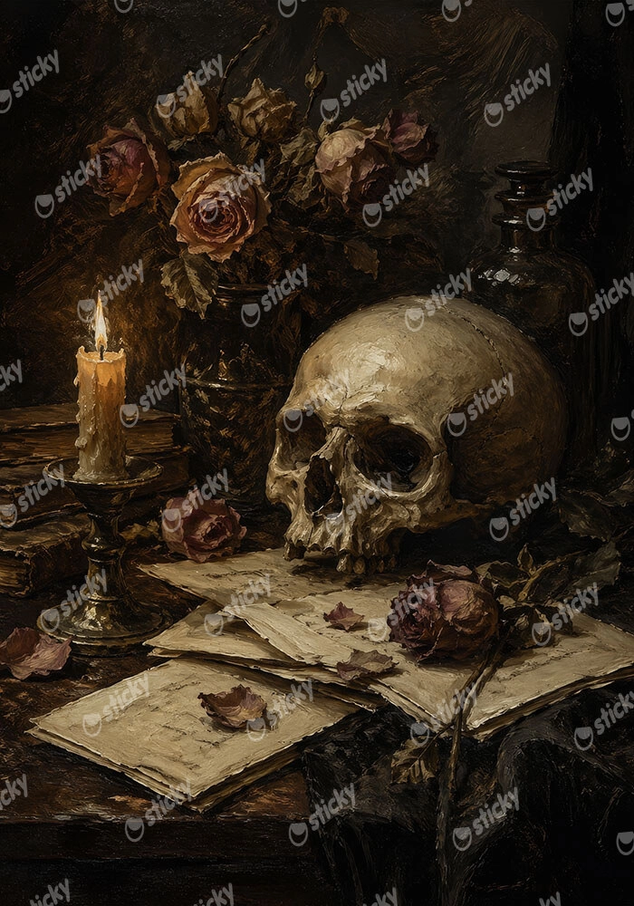 Πίνακας σε Καμβά VINTAGE DARK ACADEMIA SKULL 3