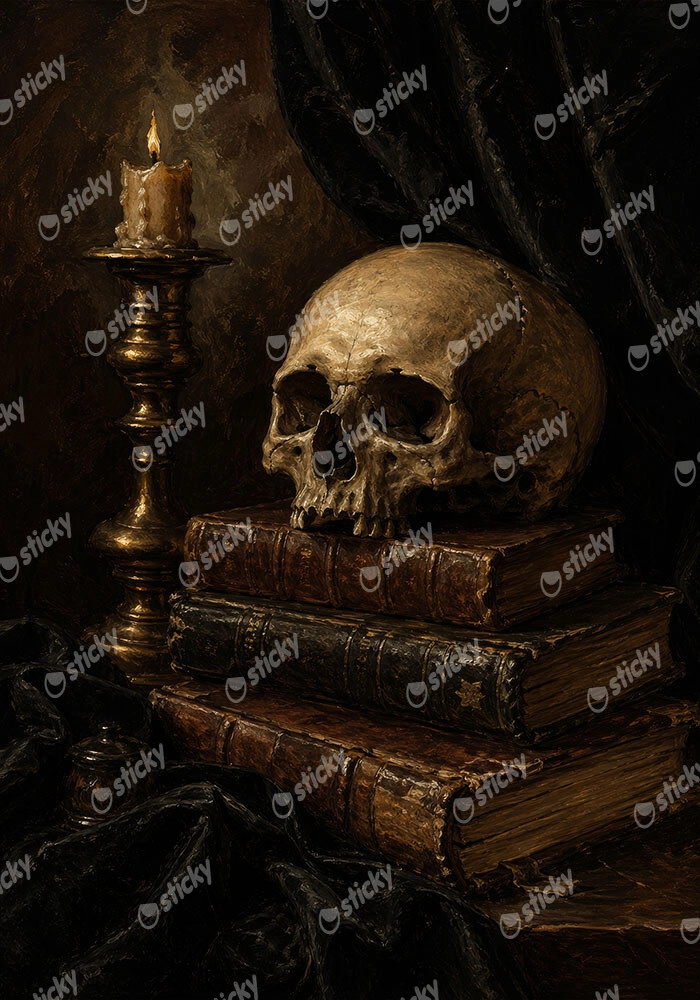 Πίνακας σε Καμβά VINTAGE DARK ACADEMIA SKULL 4