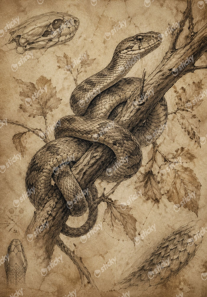 Πίνακας σε Καμβά VINTAGE DARK ACADEMIA SNAKE