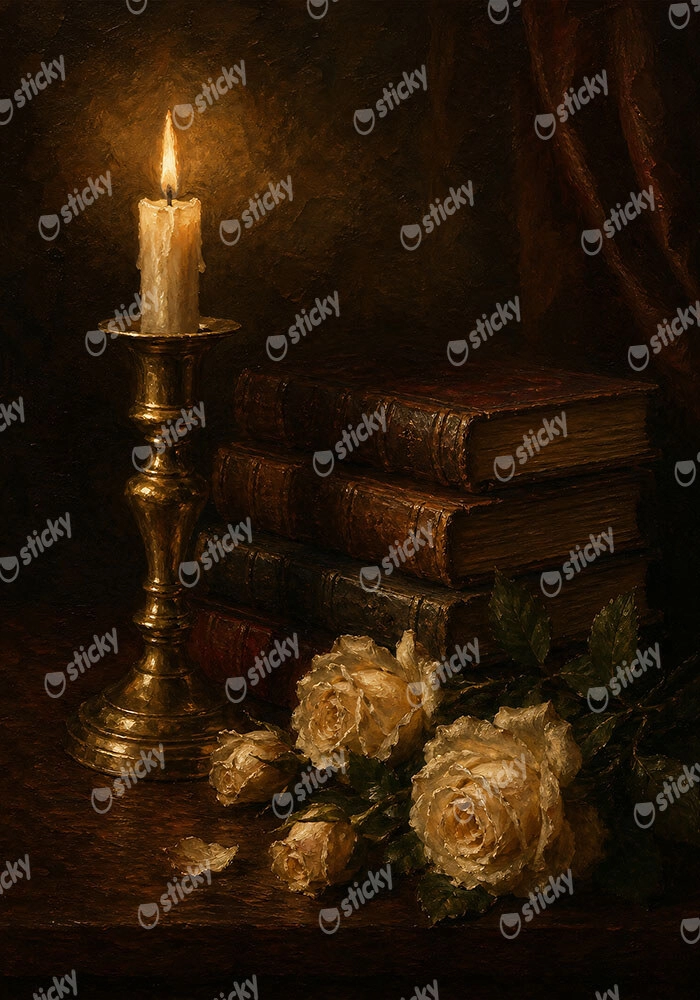 Πίνακας σε Καμβά VINTAGE DARK ACADEMIA BOOKS AND ROSES 2