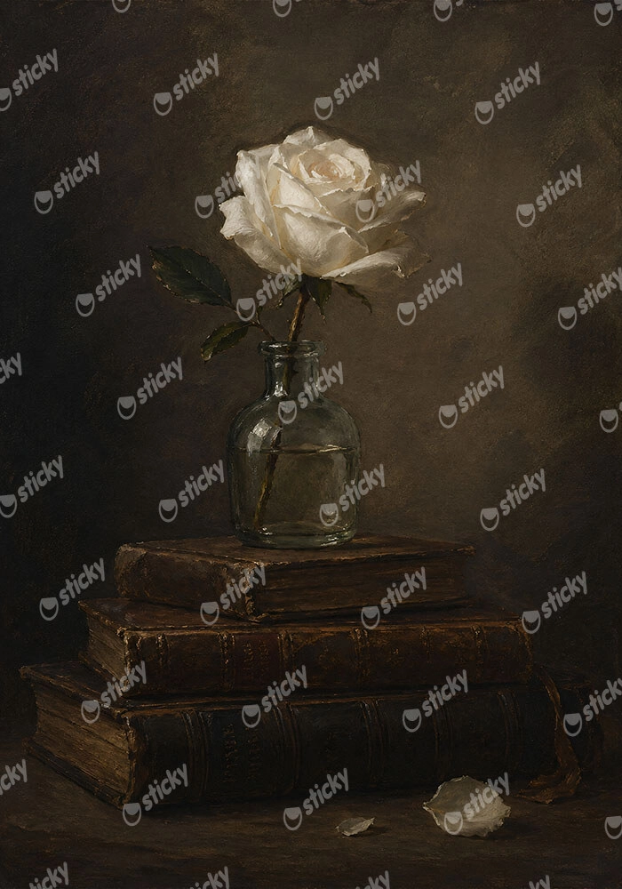Πίνακας σε Καμβά VINTAGE DARK ACADEMIA BOOKS AND ROSES 4