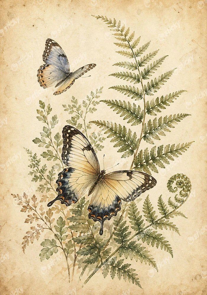 Πίνακας σε Καμβά VINTAGE DARK ACADEMIA BUTTERFLIES 6