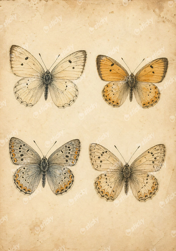 Πίνακας σε Καμβά VINTAGE DARK ACADEMIA BUTTERFLIES 7