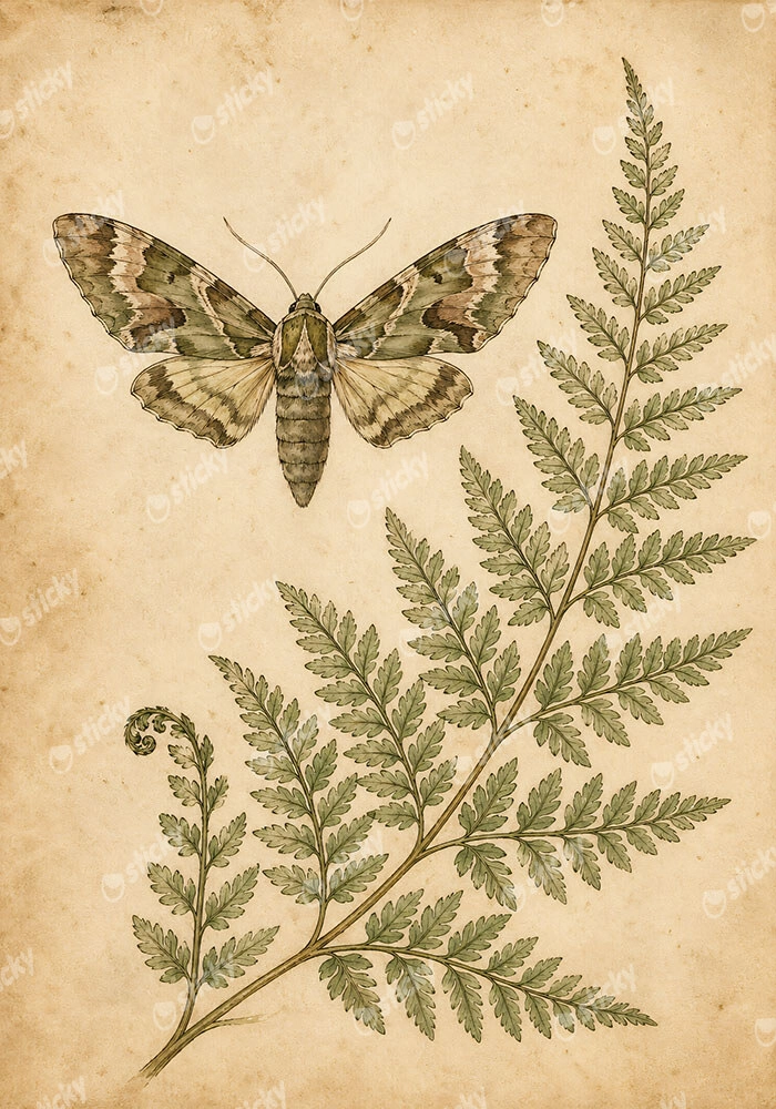 Πίνακας σε Καμβά VINTAGE DARK ACADEMIA BUTTERFLY AND FERN