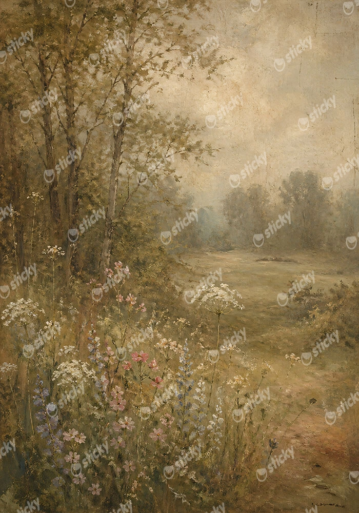 Πίνακας σε Καμβά VINTAGE DARK ACADEMIA COUNTRY FLOWERS