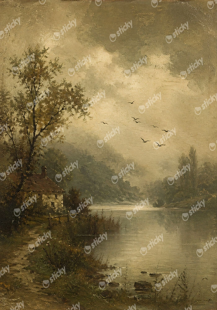 Πίνακας σε Καμβά VINTAGE DARK ACADEMIA LAKE PATH