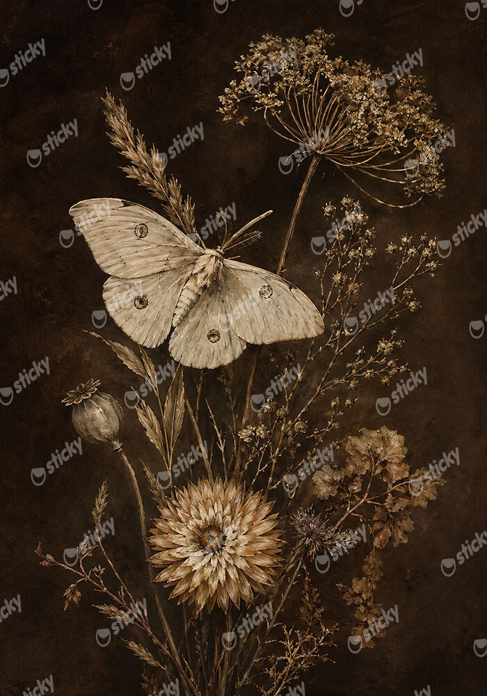 Πίνακας σε Καμβά VINTAGE DARK ACADEMIA MOTH