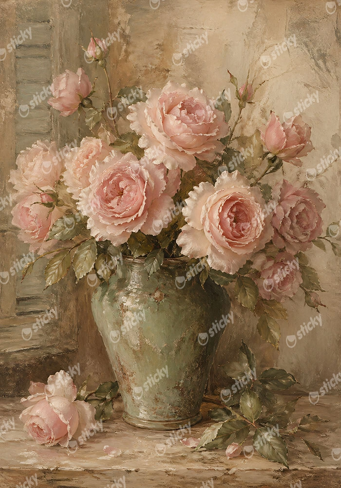 Πίνακας σε Καμβά VINTAGE DARK ACADEMIA ROSES VASE 3