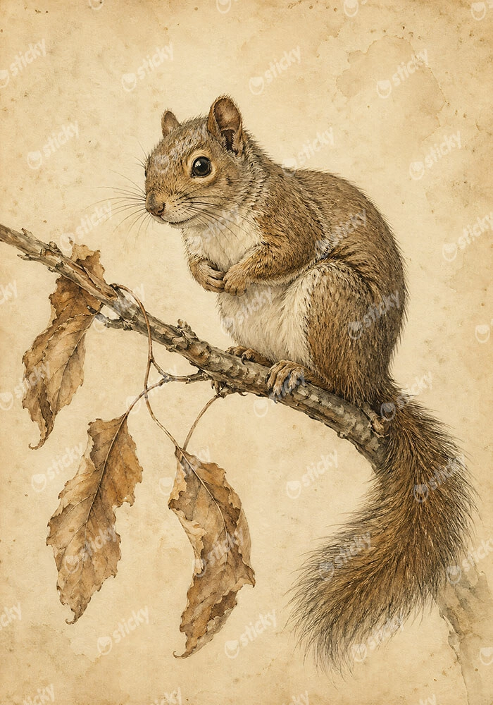 Πίνακας σε Καμβά VINTAGE DARK ACADEMIA SQUIRREL