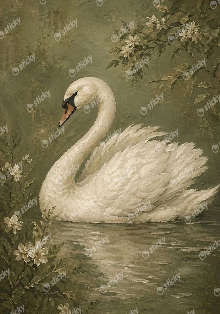Πίνακας σε Καμβά VINTAGE DARK ACADEMIA SWAN 4
