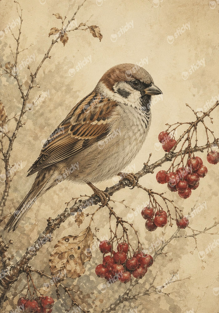 Πίνακας σε Καμβά VINTAGE DARK ACADEMIA BIRD 4