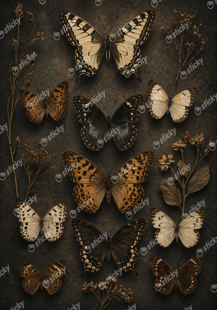 Πίνακας σε Καμβά VINTAGE DARK ACADEMIA BUTTERFLIES