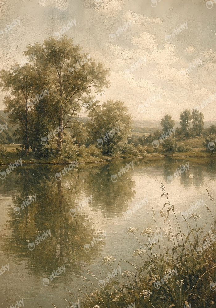Πίνακας σε Καμβά VINTAGE DARK ACADEMIA BY THE RIVER 2