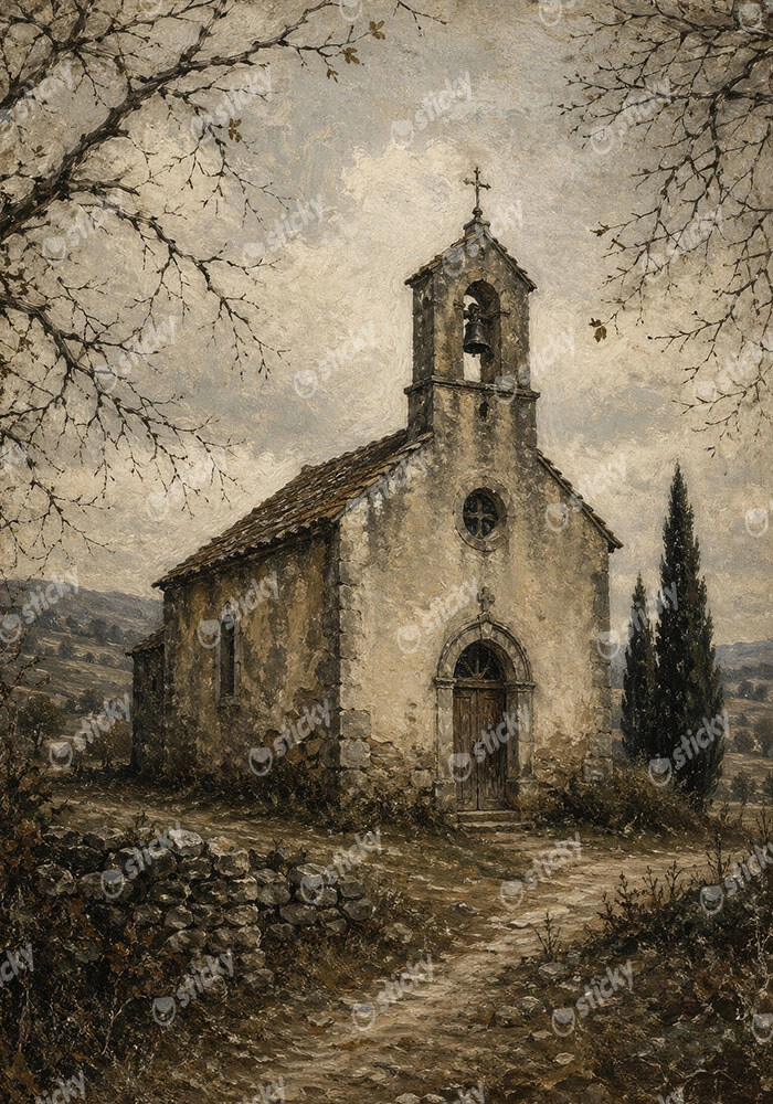 Πίνακας σε Καμβά VINTAGE DARK ACADEMIA CHAPEL