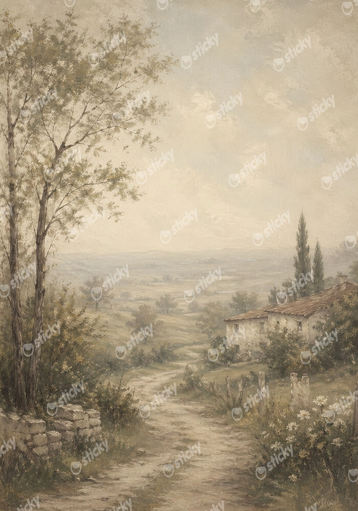 Πίνακας σε Καμβά VINTAGE DARK ACADEMIA COUNTRY ROAD