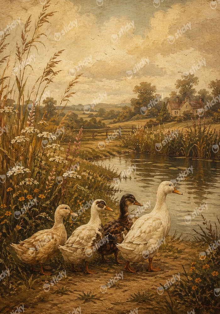 Πίνακας σε Καμβά VINTAGE DARK ACADEMIA DUCKS