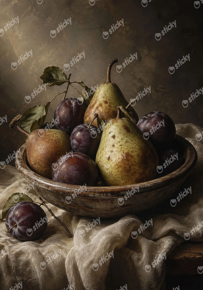 Πίνακας σε Καμβά VINTAGE DARK ACADEMIA FRUIT BOWL
