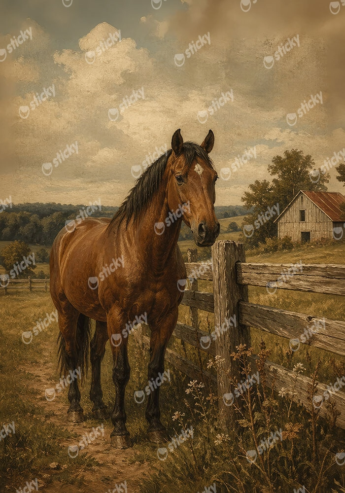 Πίνακας σε Καμβά VINTAGE DARK ACADEMIA HORSE 2