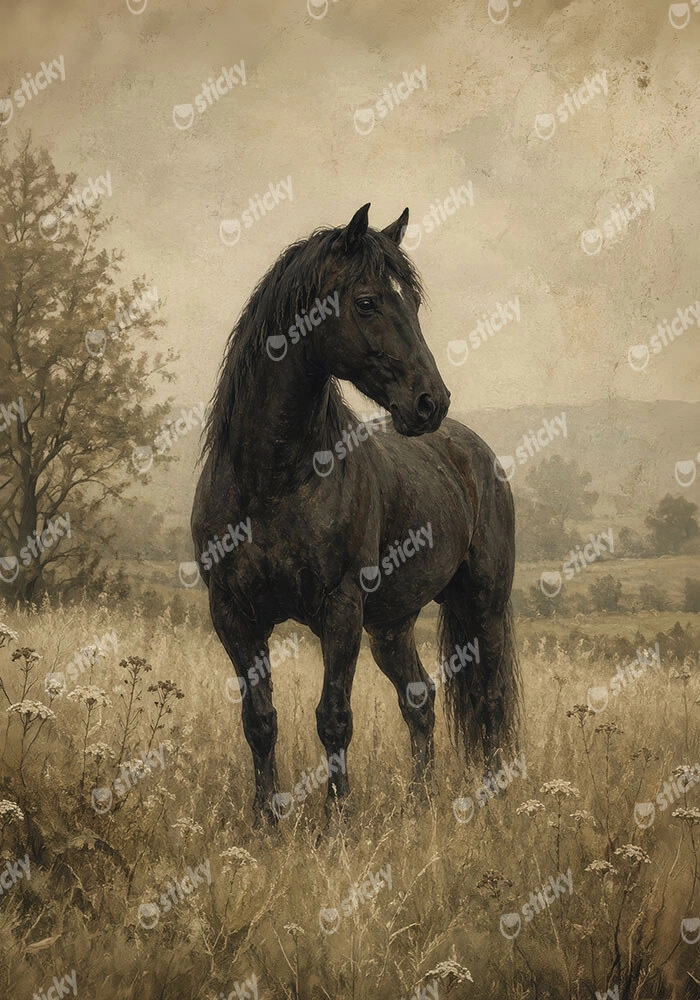 Πίνακας σε Καμβά VINTAGE DARK ACADEMIA HORSE