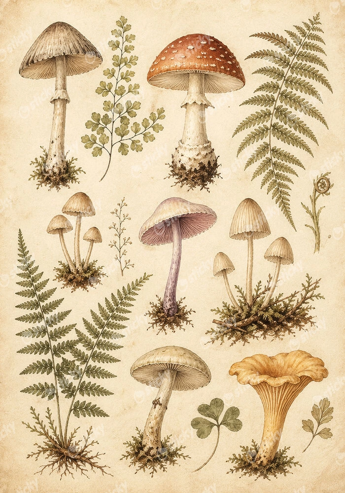 Πίνακας σε Καμβά VINTAGE DARK ACADEMIA MUSHROOMS