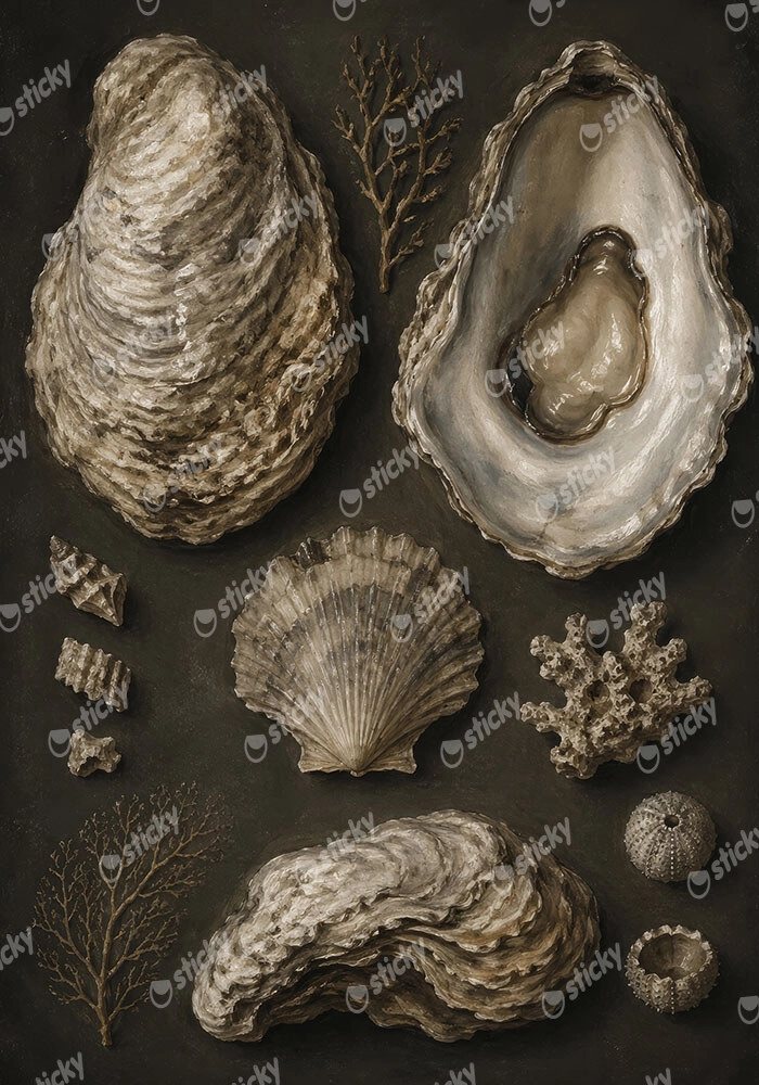 Πίνακας σε Καμβά VINTAGE DARK ACADEMIA OYSTERS
