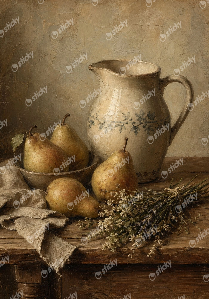 Πίνακας σε Καμβά VINTAGE DARK ACADEMIA PITCHER AND PEARS