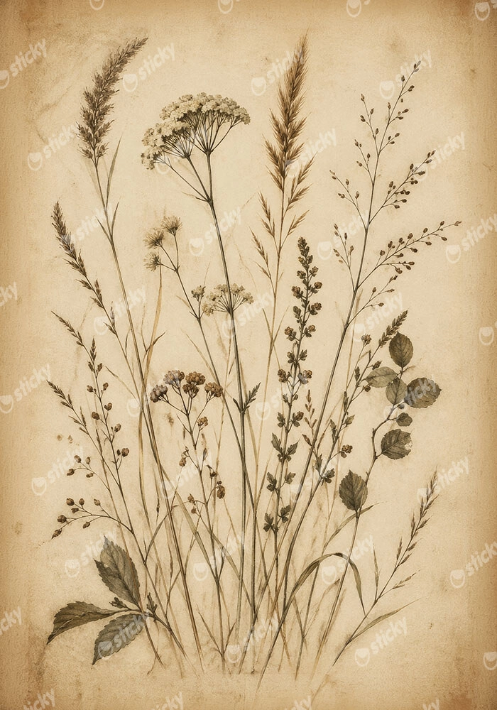 Πίνακας σε Καμβά VINTAGE DARK ACADEMIA PLANTS