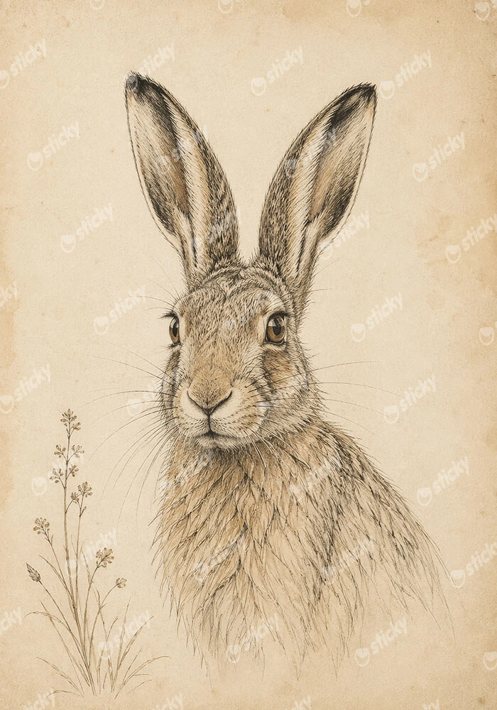 Πίνακας σε Καμβά VINTAGE DARK ACADEMIA RABBIT