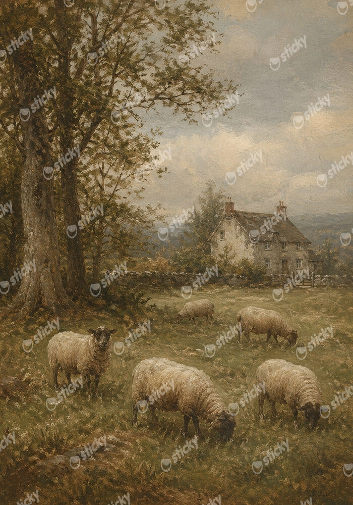 Πίνακας σε Καμβά VINTAGE DARK ACADEMIA SHEEP