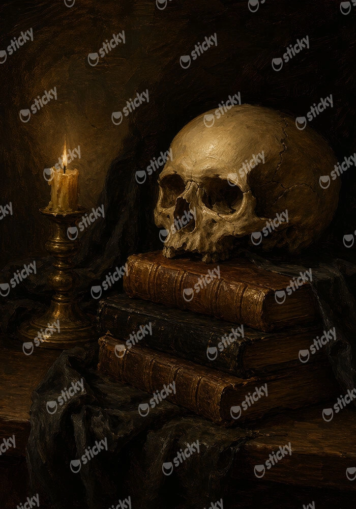 Πίνακας σε Καμβά VINTAGE DARK ACADEMIA SKULL