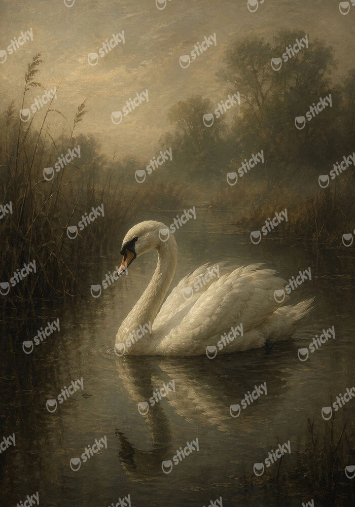 Πίνακας σε Καμβά VINTAGE DARK ACADEMIA SWAN 2