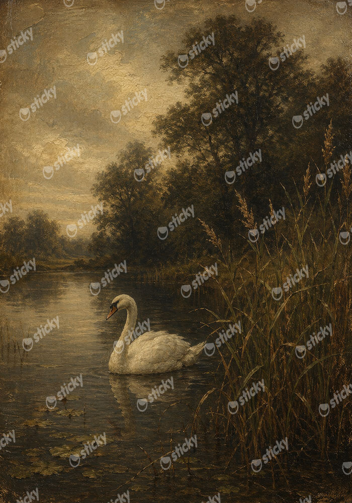 Πίνακας σε Καμβά VINTAGE DARK ACADEMIA SWAN
