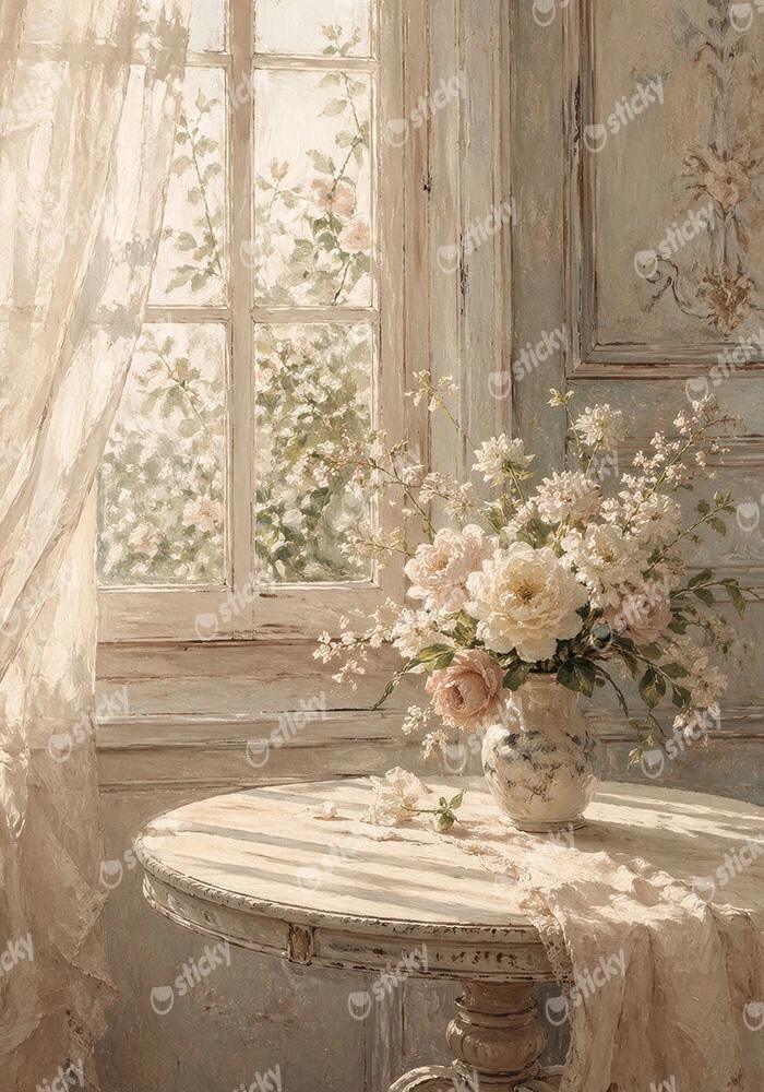 Πίνακας σε Καμβά VINTAGE DARK ACADEMIA VASE BY A WINDOW 2