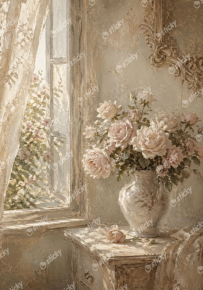 Πίνακας σε Καμβά VINTAGE DARK ACADEMIA VASE BY A WINDOW