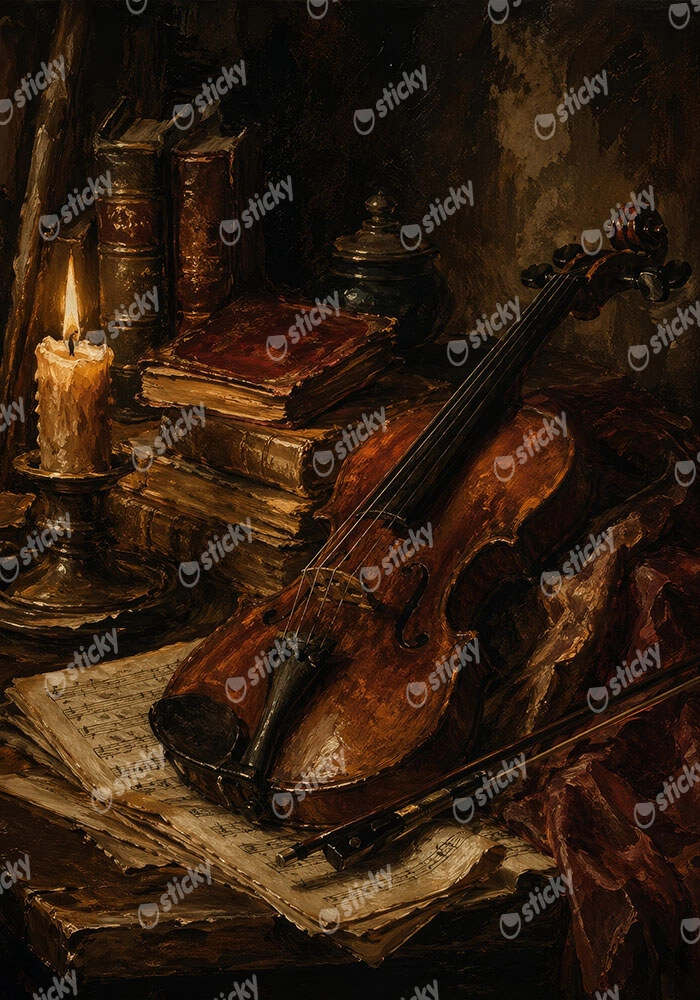 Πίνακας σε Καμβά VINTAGE DARK ACADEMIA VIOLIN