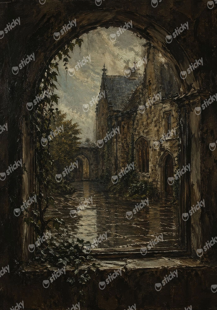 Πίνακας σε Καμβά VINTAGE DARK ACADEMIA WINDOW
