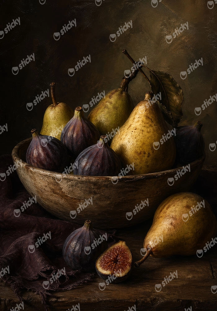 Πίνακας σε Καμβά VINTAGE DARK ACADEMIA FIGS AND PEARS